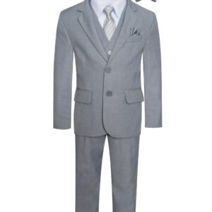 Premium Light Gray Light Heather Grey 8 Piece Suit Set and Necktie