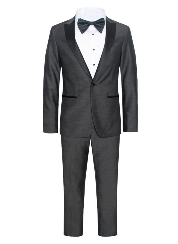 Charcoal Gray Tuxedos With Black Peak Lapel One Button