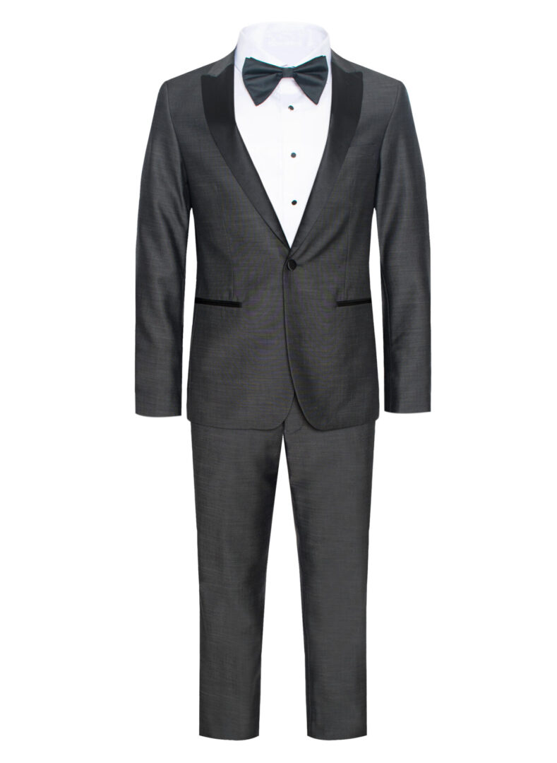Charcoal Gray Tuxedos With Black Peak Lapel One Button
