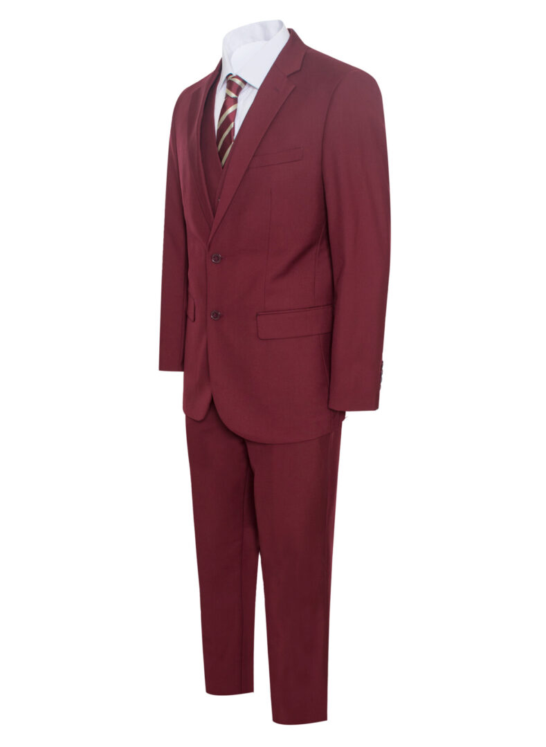 Modern Fit Burgundy-Maroon Three Piece Suit