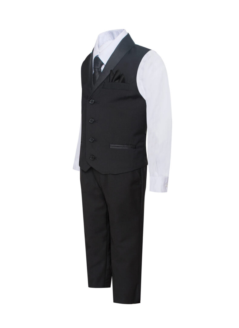 Boys Premium Black on Black 7 Piece Formal Vest Set