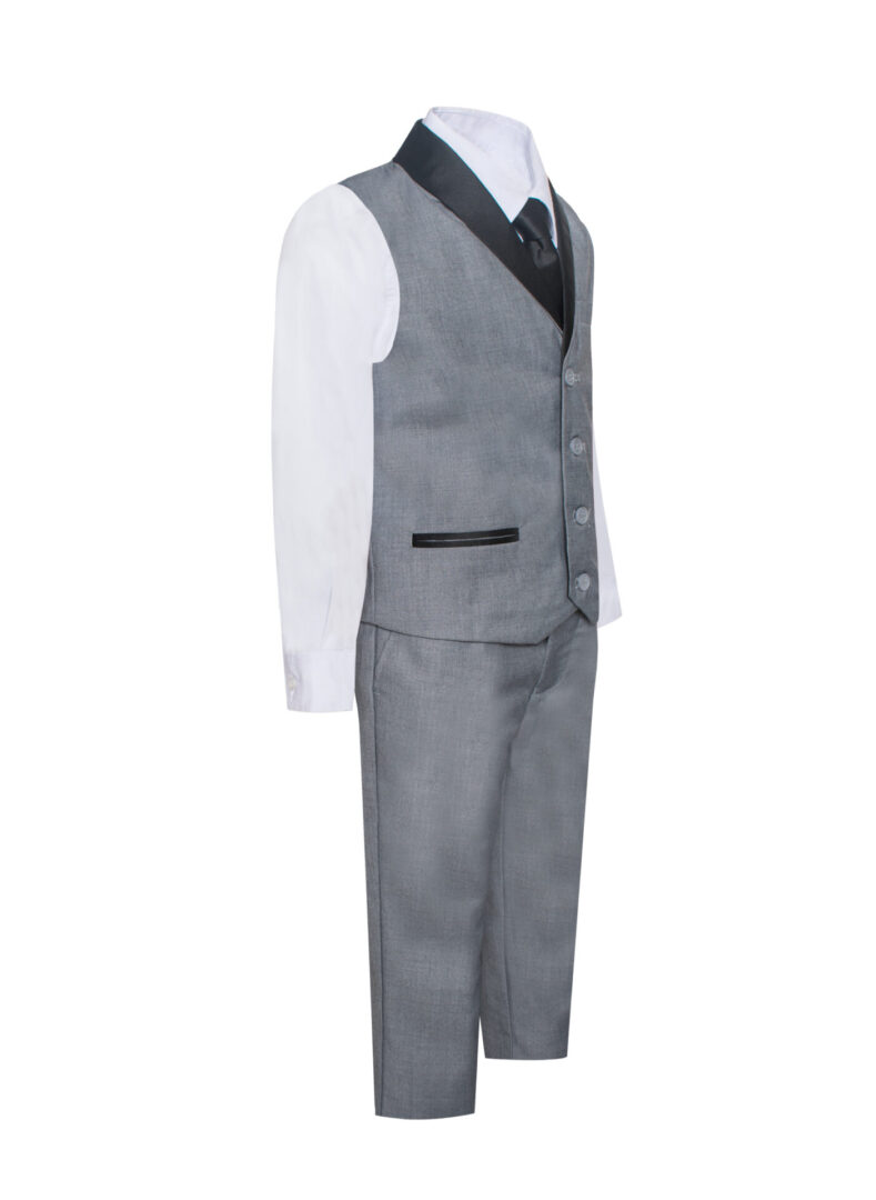 Boys Light Gray with Black 7 Piece Formal Vest Set