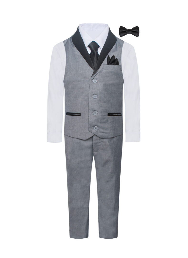 Light Gray with Black 7 Piece Formal Vest Set Shawl Lapel