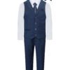 Boys Premium Navy Blue 7 Piece Formal Vest Set notch lapel