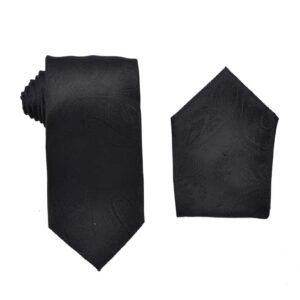Paisley Black Necktie with Matching Pocket Square Set