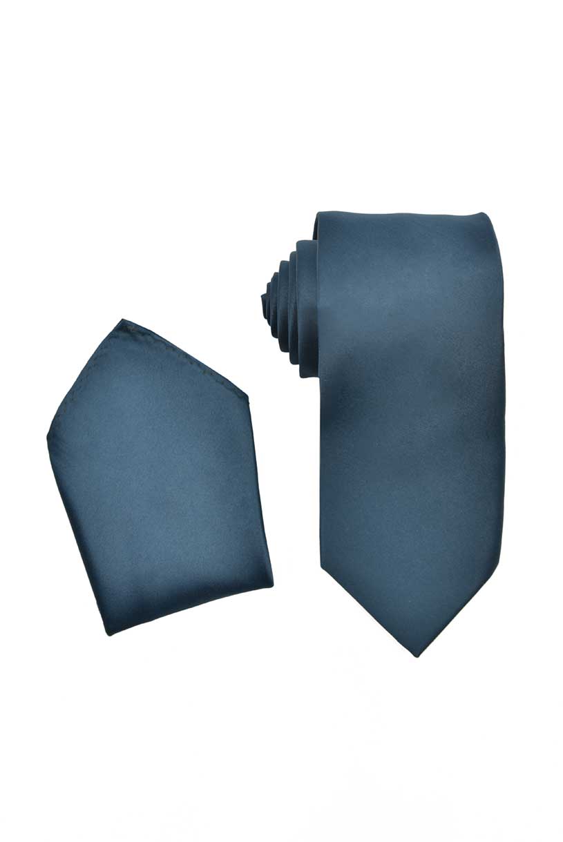 Premium Sapphire Blue Necktie with Pocket Square Set