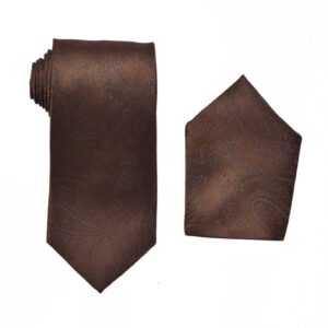 Paisley Brown Necktie with Matching Pocket Square Set For Suits