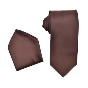 Brown Necktie with Matching Pocket Square Set For Suits
