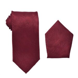 Paisley Burgundy Maroon Necktie with Pocket Square Set