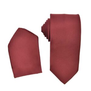 Burgundy Maroon Necktie with Matching Pocket Square Set
