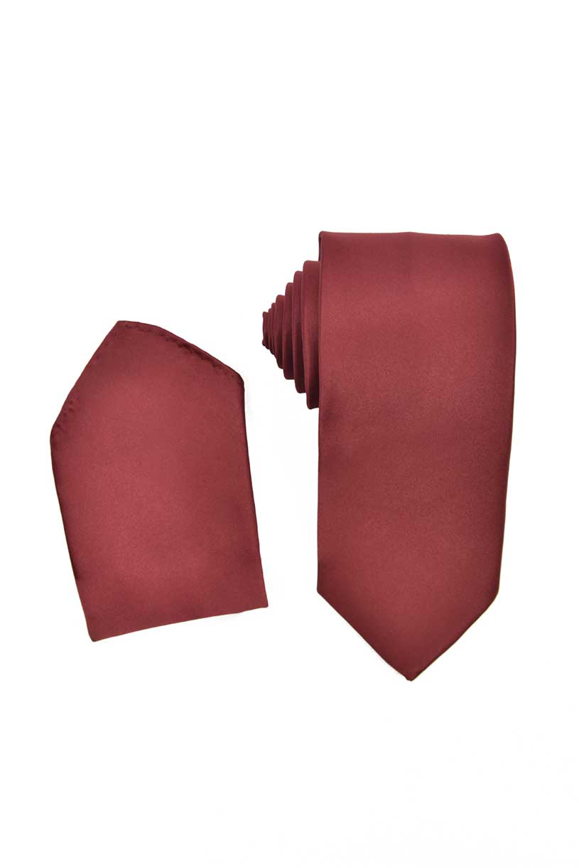 Burgundy Maroon Necktie with Matching Pocket Square Set