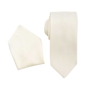Cream Off White Necktie with Matching Pocket Square Set