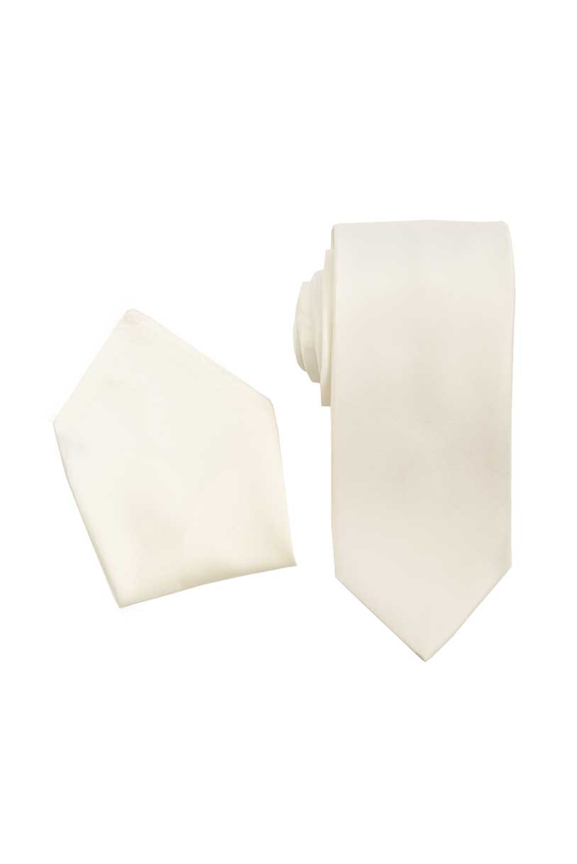 Cream Off White Necktie with Matching Pocket Square Set