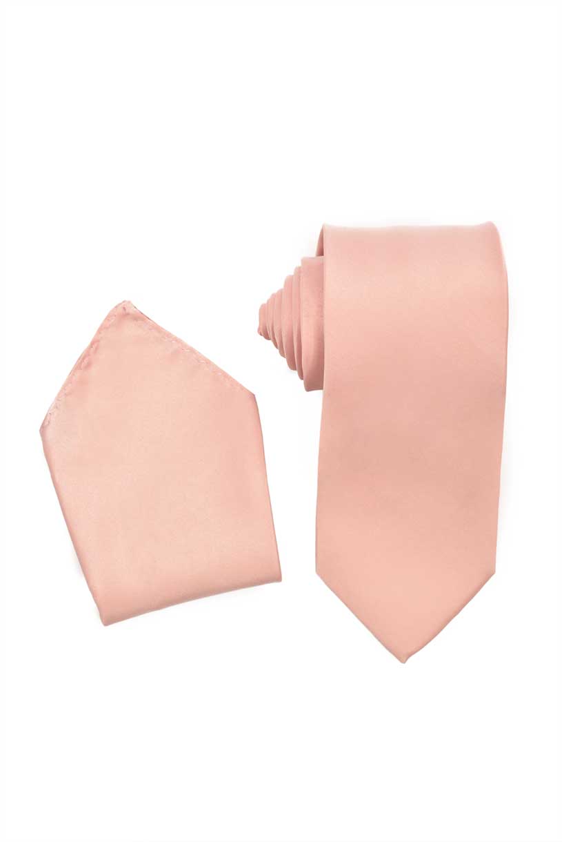 Dusty Pink-Blush Pink Necktie with Matching Pocket Square Set