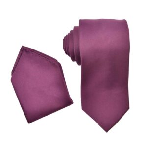 Eggplant Necktie with Matching Pocket Square Set For Suits