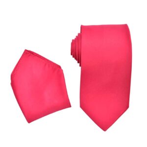 Fuchsia-Hot Pink Necktie with Matching Pocket Square Set