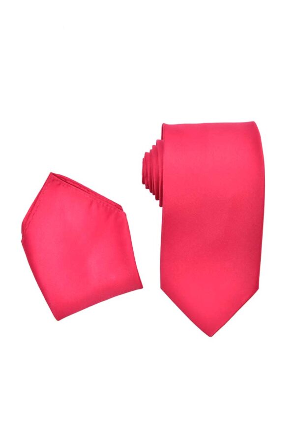 Fuchsia-Hot Pink Necktie with Matching Pocket Square Set