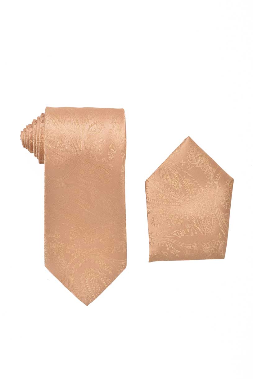 Paisley Gold Necktie with Pocket Square Set For Suits & Tuxedos