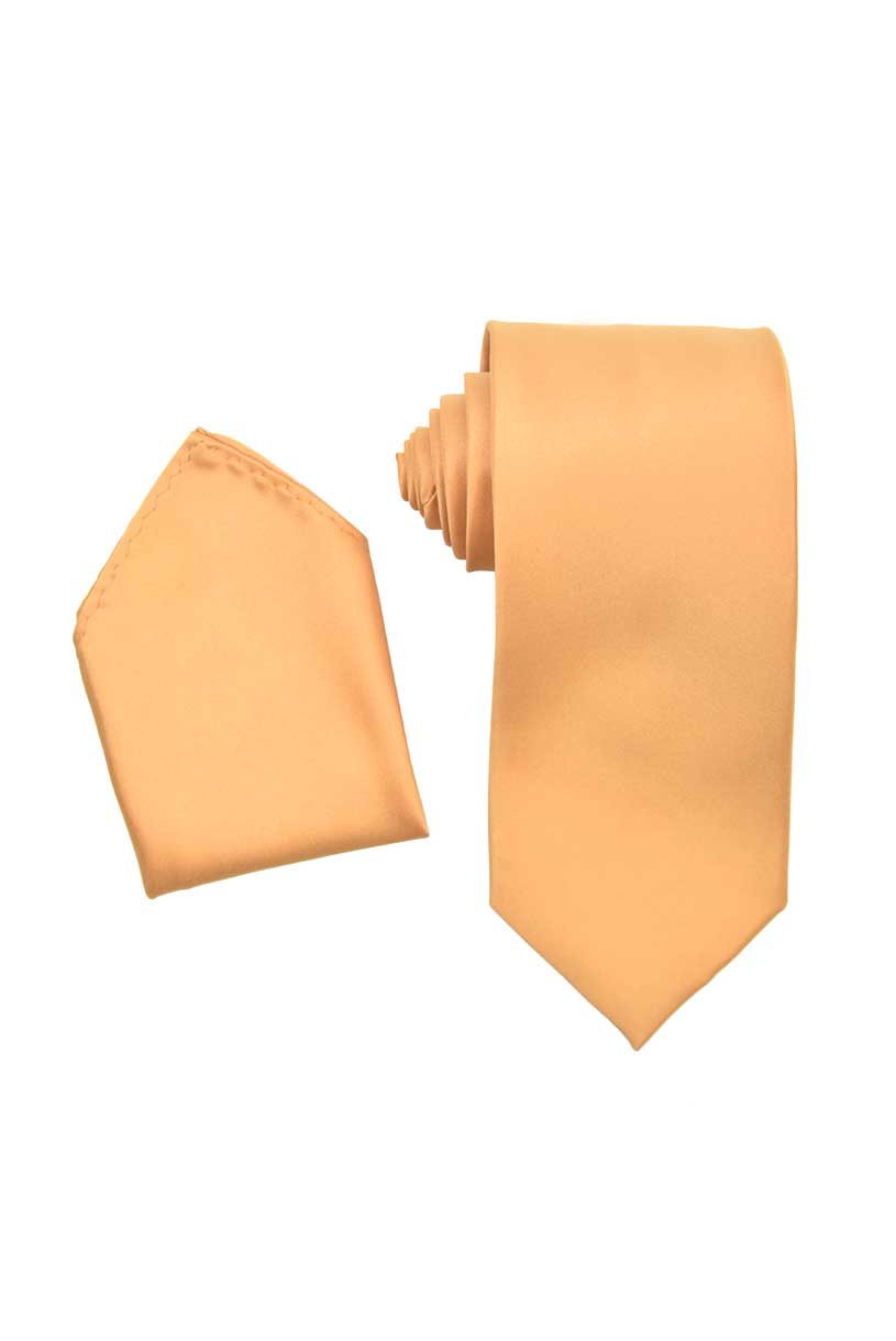 Premium Gold Necktie with Pocket Square Set For Suits