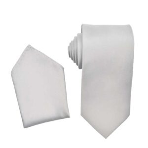 Light Gray-Silver Necktie with Matching Pocket Square Set