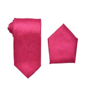 Paisley Fuchsia Hot Pink Necktie with Pocket Square Set