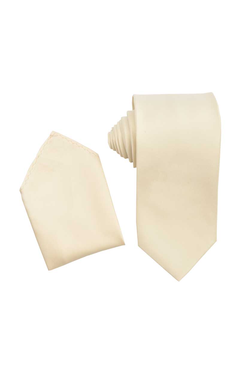 Ivory Necktie with Pocket Square Set For Suits & Tuxedos
