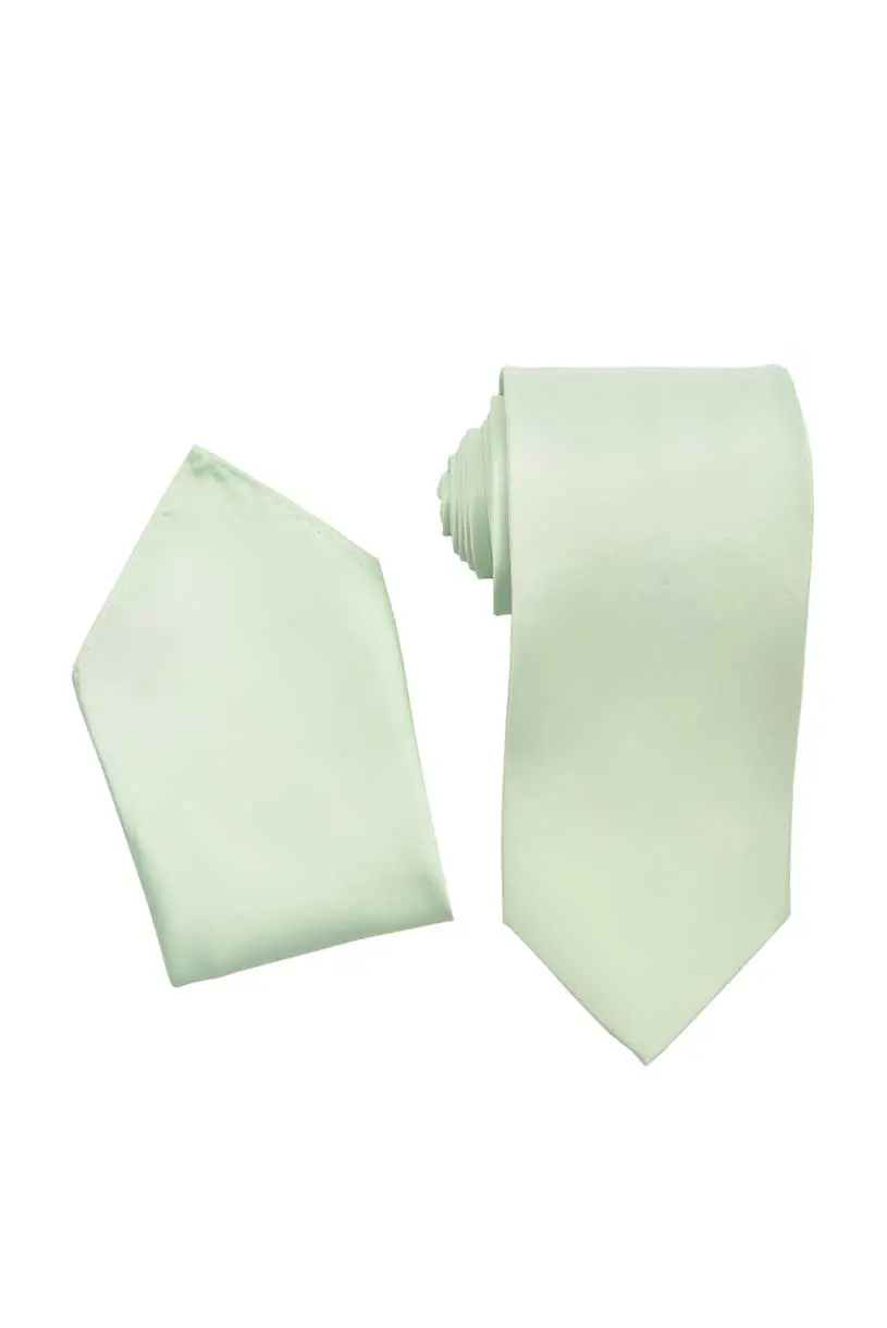 Laurel Green Dusty Sage Necktie with Pocket Square Set