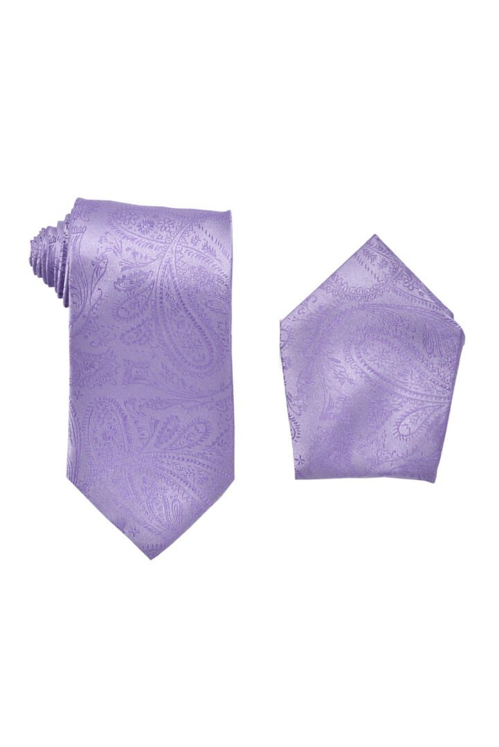 Premium Paisley Lavender Lilac Necktie withPocket Square Set