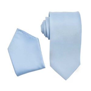 Light Blue Sky Blue Light Blue Necktie with Pocket Square Set