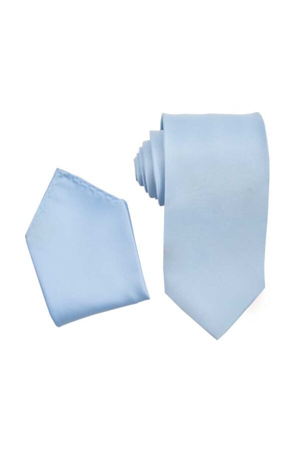 Light Blue Sky Blue Light Blue Necktie with Pocket Square Set