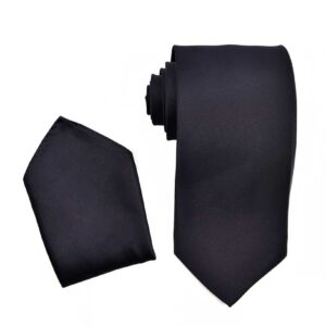 Navy Blue Necktie with Matching Pocket Square Set
