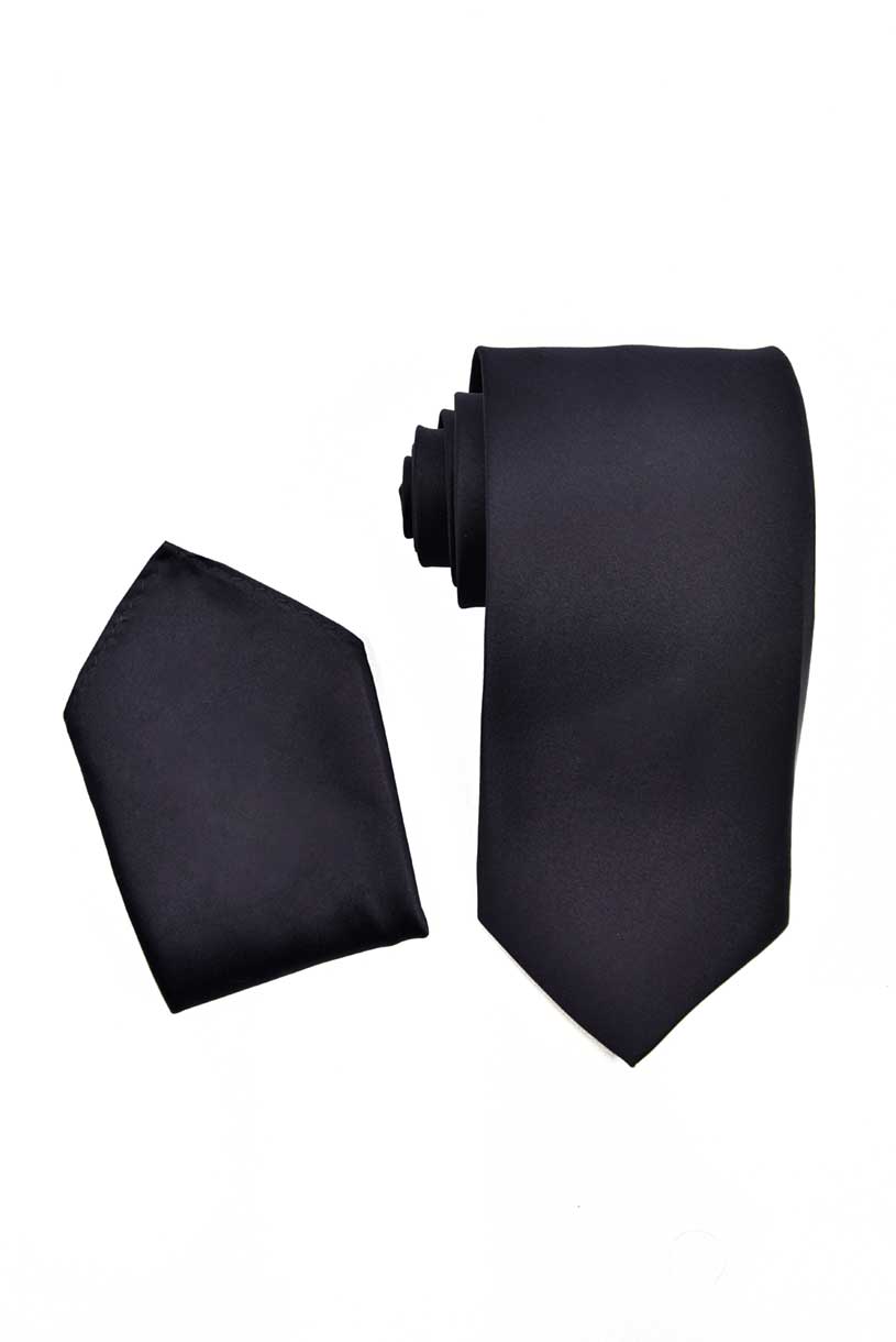 Navy Blue Necktie with Matching Pocket Square Set