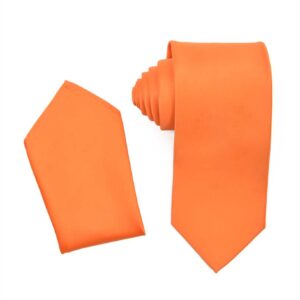 Orange Necktie with Matching Pocket Square Set For Suits