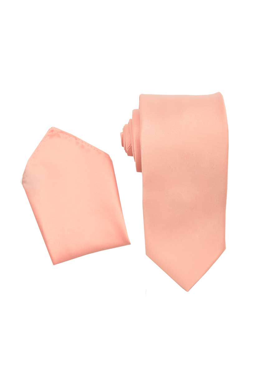 Peach Melon Necktie with Matching Pocket Square Set