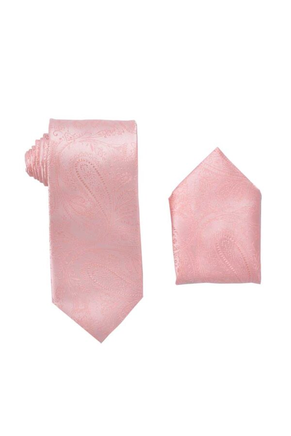 Premium Paisley Peach Melon Necktie with Pocket Square Set