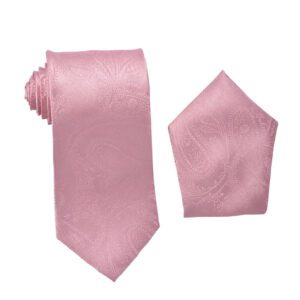 Paisley Dusty Pink-Blush Pink Necktie with Matching Pocket Square Set