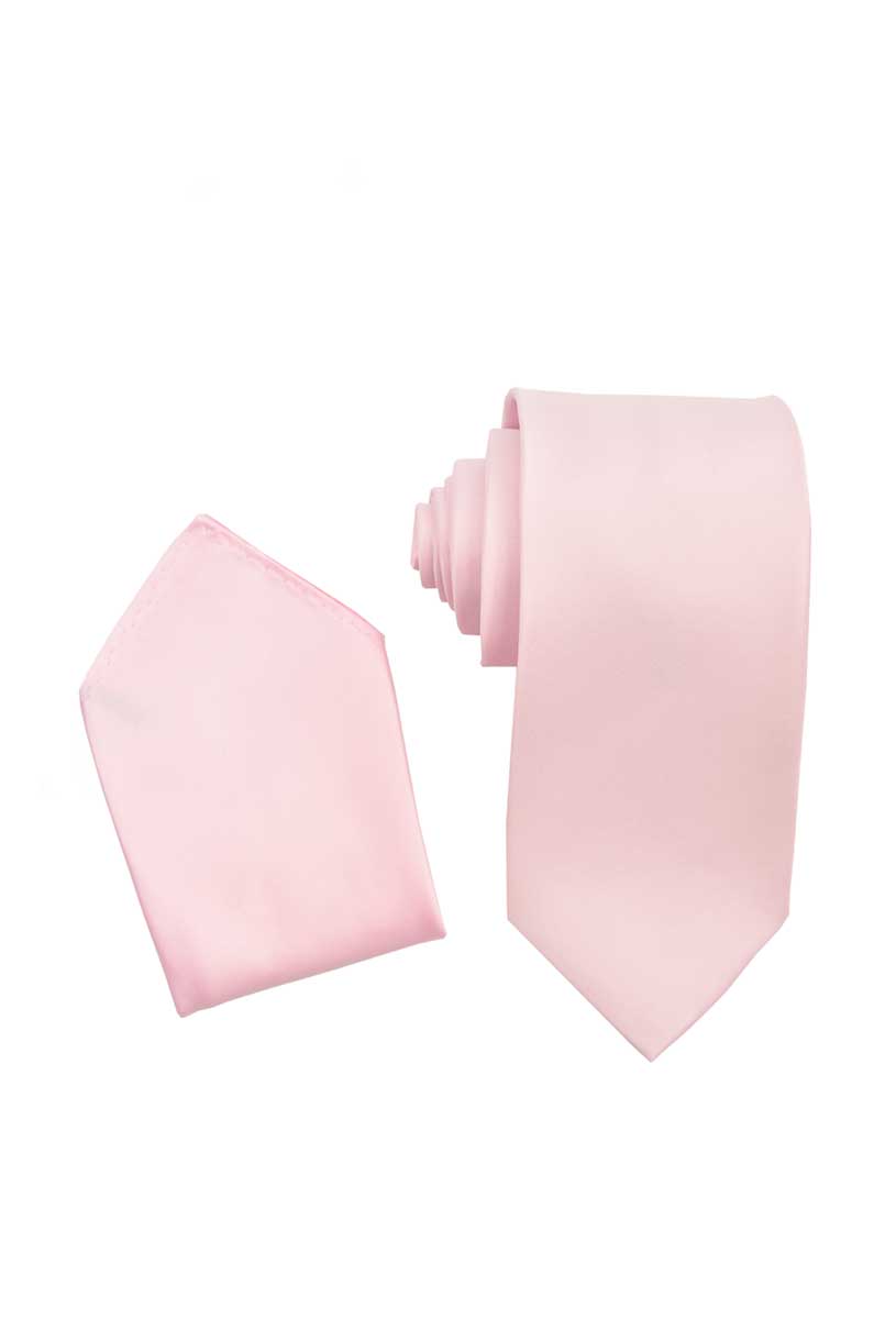 Light Pink Necktie with Matching Pocket Square Set