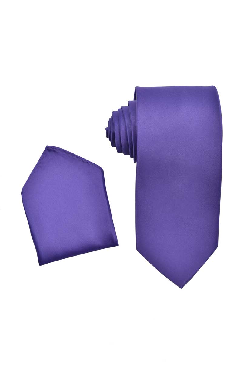 Purple Necktie with Matching Pocket Square Set