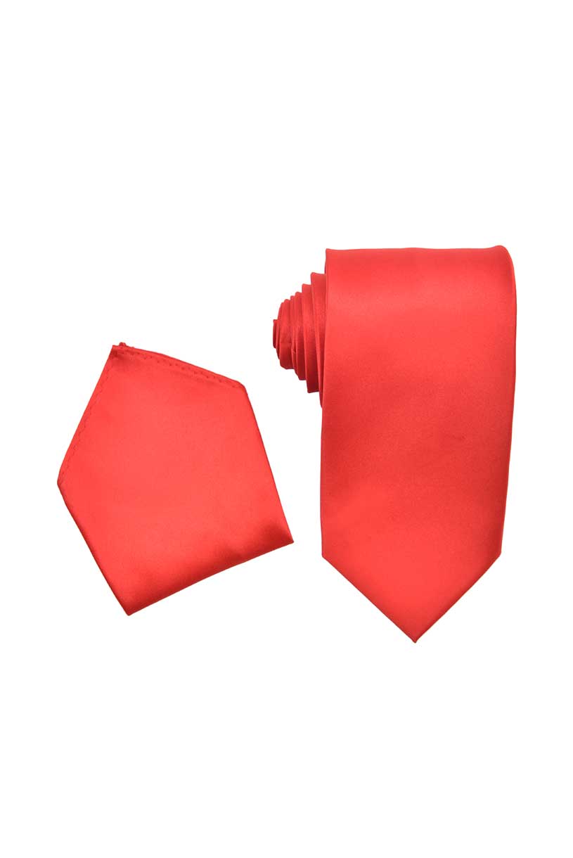 Red Necktie with Matching Pocket Square Set