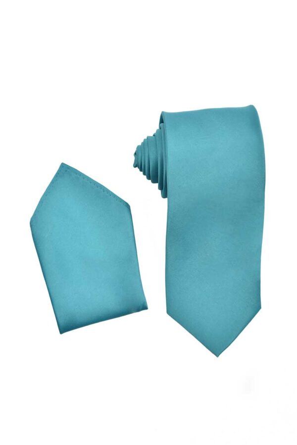 Premium Teal Necktie with Matching Pocket Square Set