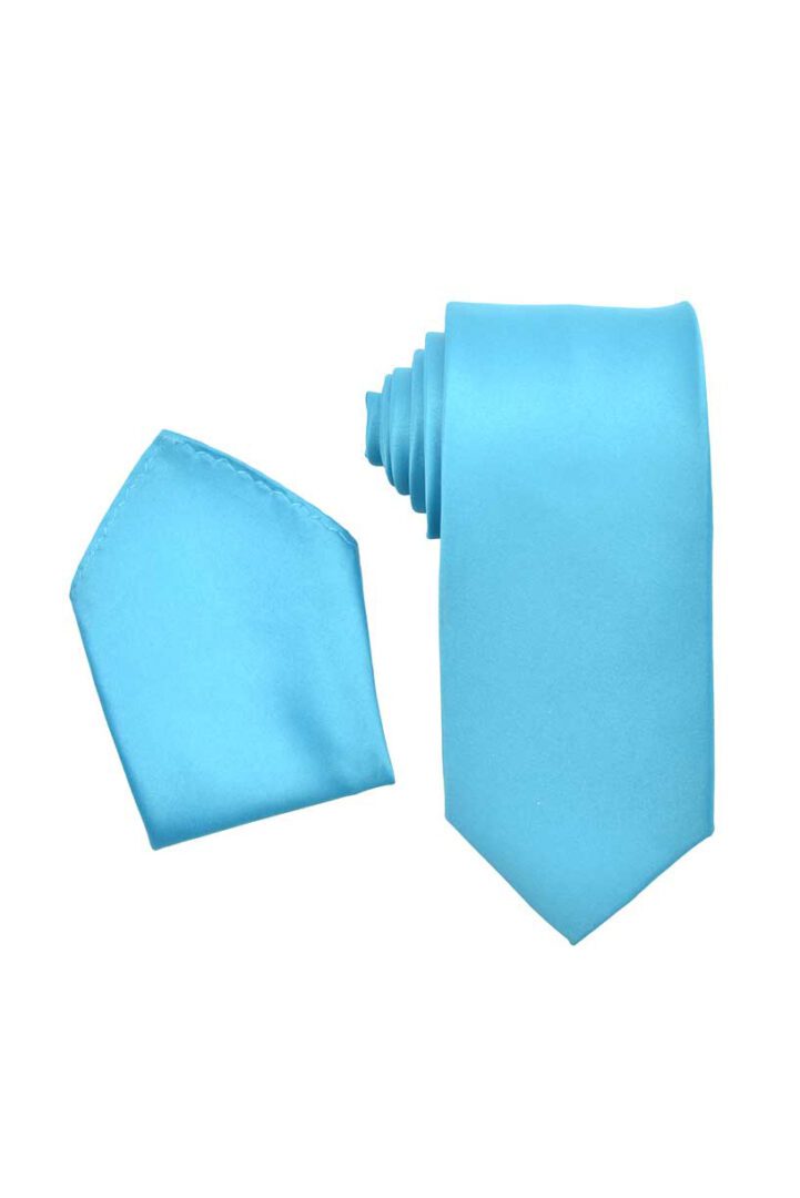 Turquoise Necktie with Matching Pocket Square Set