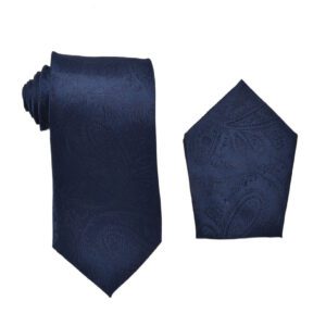 Premium Paisley Navy Blue Necktie with Pocket Square Set