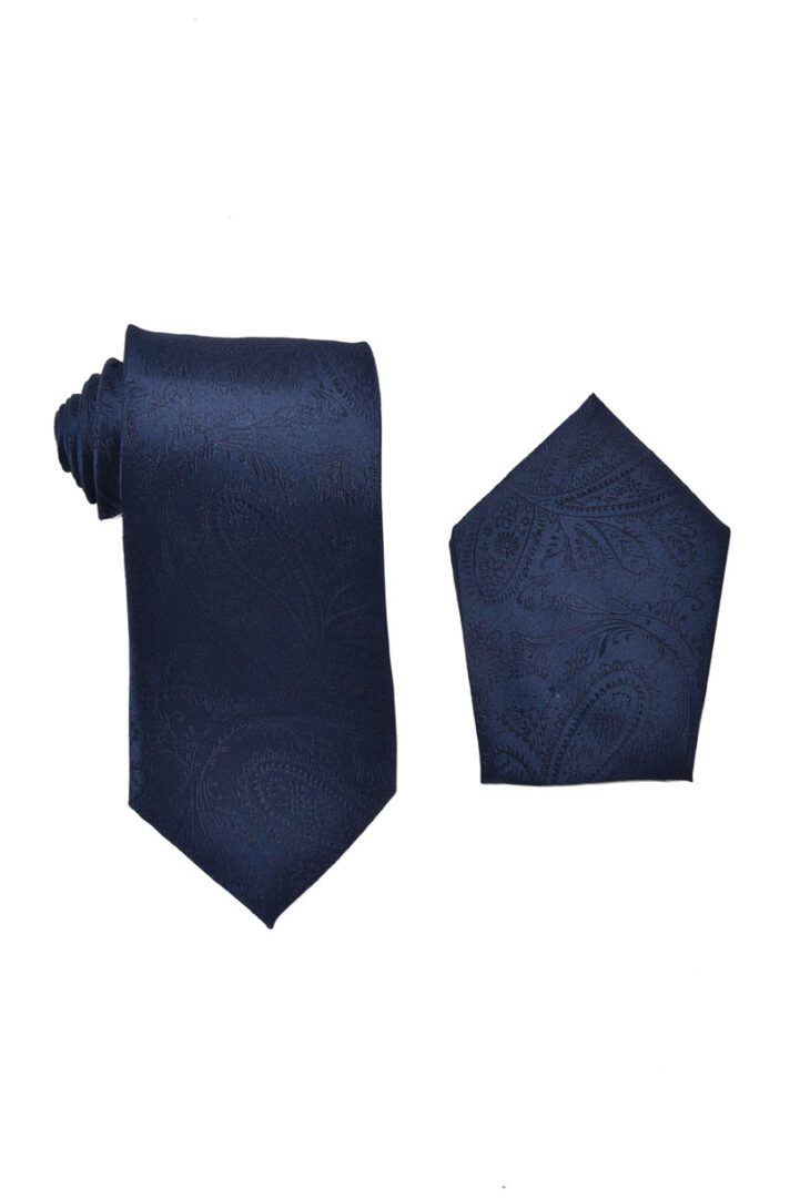 Premium Paisley Navy Blue Necktie with Pocket Square Set
