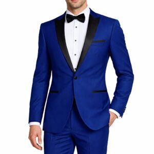 Men's Premium Slim Fit Royal Blue with Black Peak Lapel Tuxedo