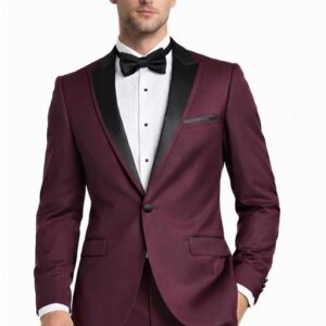 Men's Premium Slim Fit Burgundy with Black Peak Lapel Tuxedo