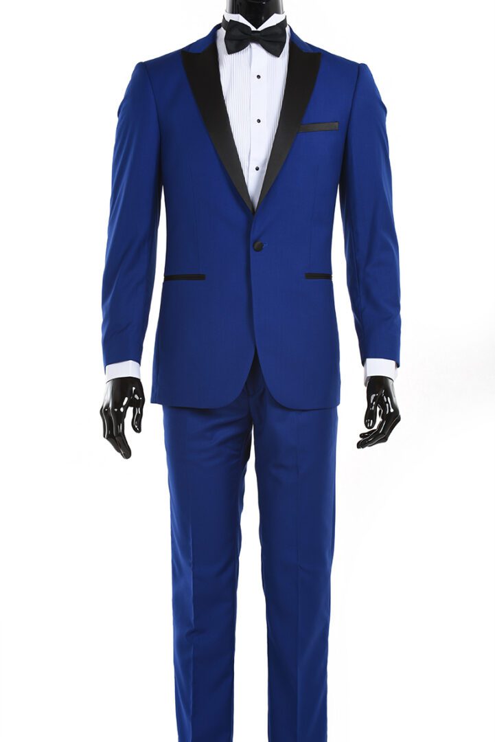 Premium Slim Fit Royal Blue with Black Peak Lapel Tuxedo