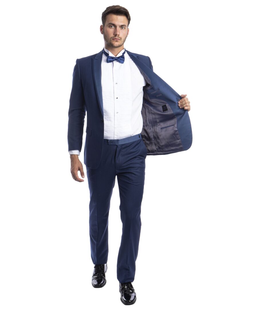 Men's Premium Slim Fit Cobalt Blue Peak Lapel One Button Tuxedo
