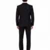 Men's black pinstripe three-piece suit back view