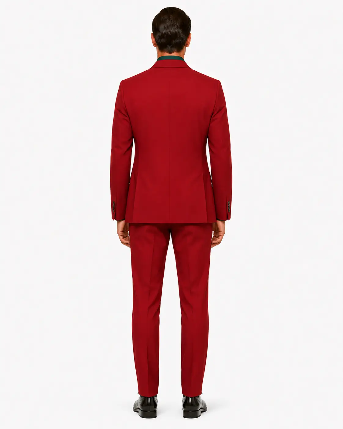 mens joker costume back Men's burgundy red four-piece suit back view